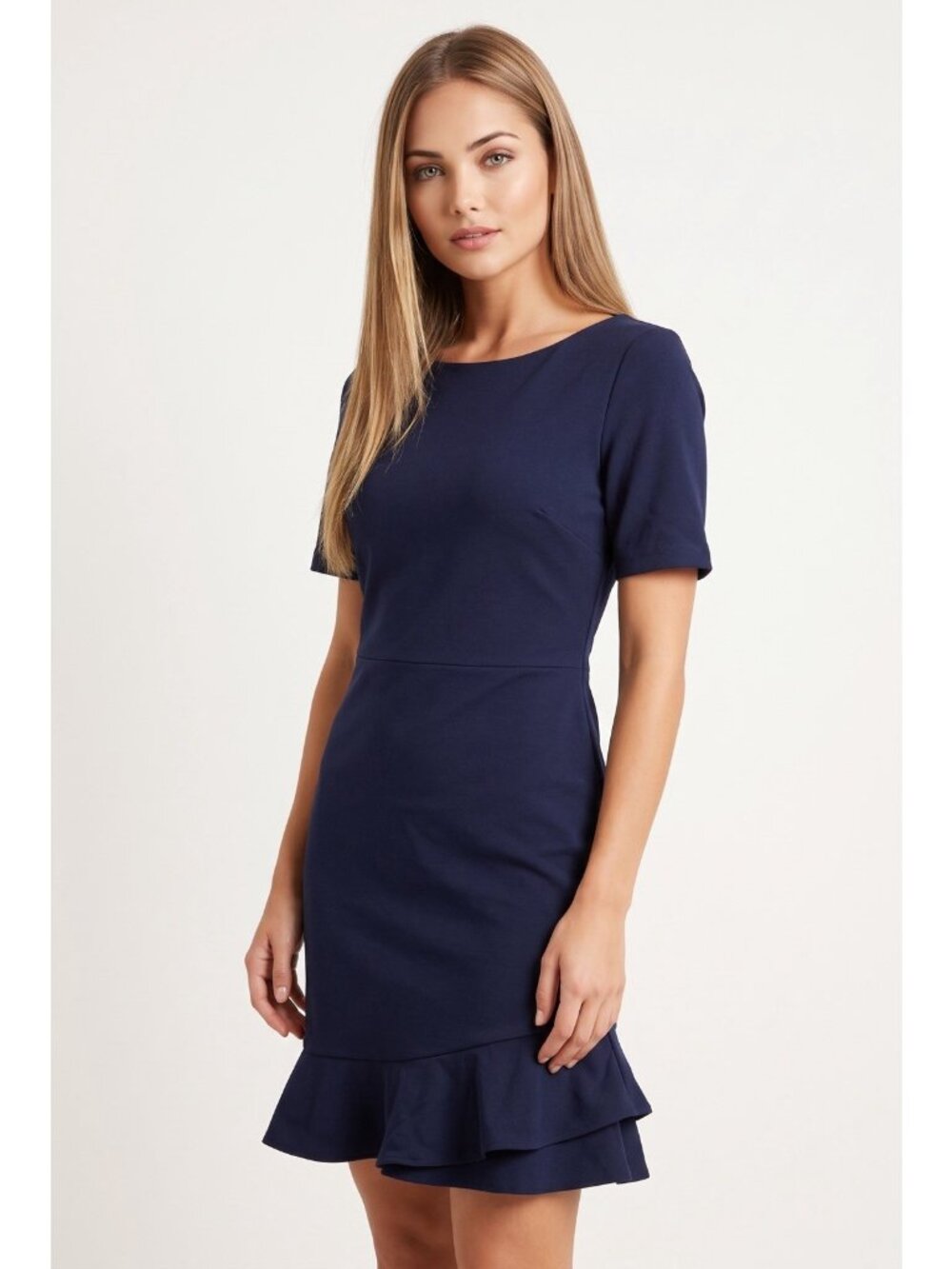 Diane von Furstenberg Navy Ruffle Hem Dress Women's Size 12 Career Preppy Office